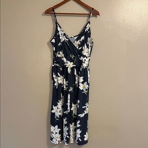 Amazon Navy Blue Floral Midi Dress with White Flowers